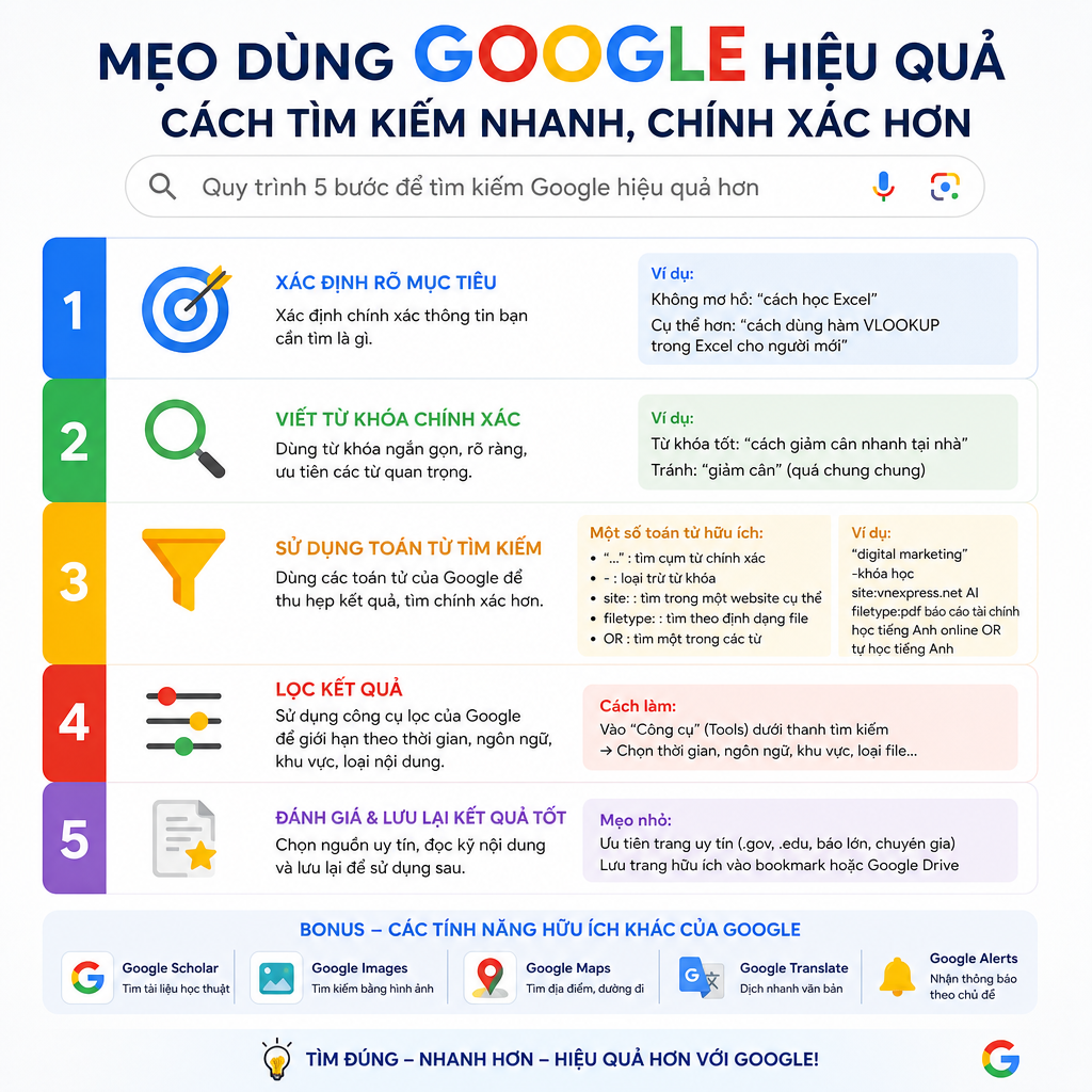 Quy trình 5 bước để tìm kiếm Google hiệu quả hơn
